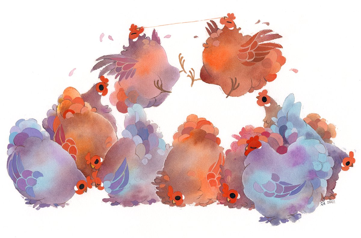 「Brunch with fluffy ladies. 🐓🐓🐓 」|Riikka Auvinenのイラスト