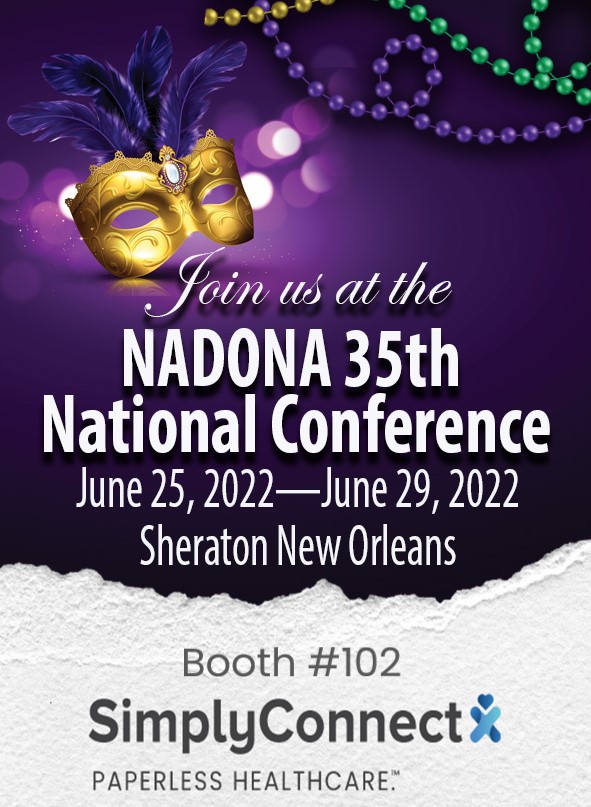 Simply_Connect_'s tweet photo. Come by and see SimplyConnect at the NADONA 35th National Conference, June 25-29. We will be at Booth #102. Paperless Healthcare delivered through patient-centered technology that improves efficiency &amp; workflows. #SimplyConnect #NADONA2022 #PaperlessHealthcare  #NADONA https://t.co/tDJkzcnXW7