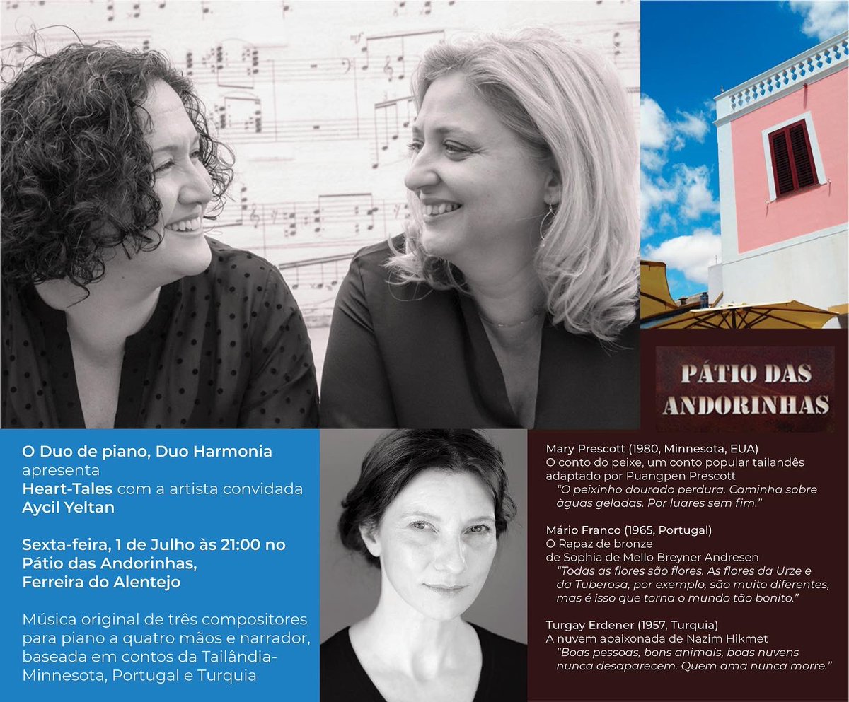 DuoHarmonia's tweet photo. @DuoHarmonia and @ayeltan take “Heart-Tales” in Portugal! We are in Ferreira, Alentejo on July 1st, and at Museau Nacional da Musica in Lisbon on July 2nd. Look forward to connecting with all the music enthusiasts there!! @TurgayErdener https://t.co/AYxmsxY2nS