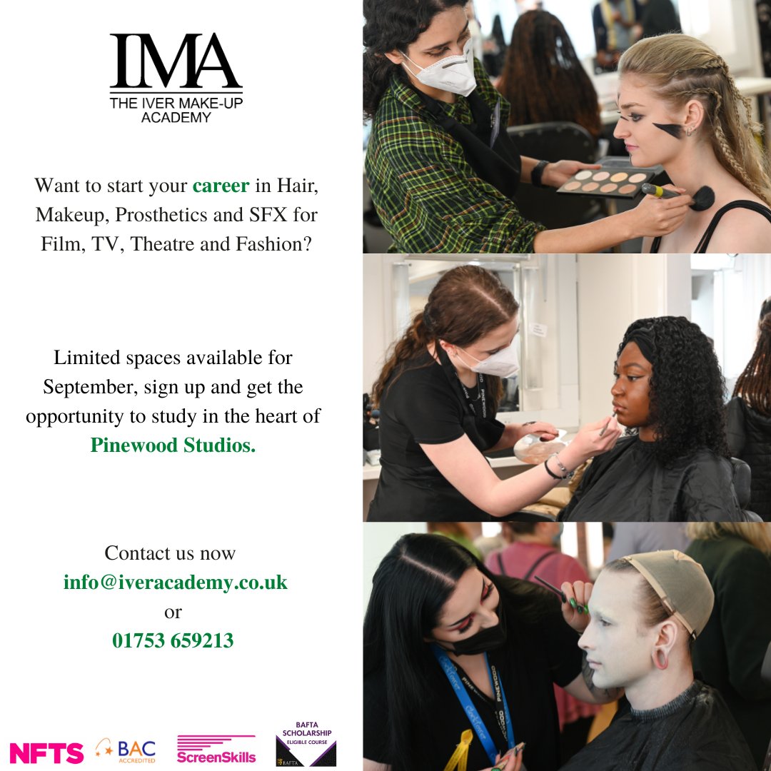 Looking to start a career in Hair, Makeup, Prosthetics and SFX for Film, TV, Theatre and Fashion? 🎨 🎥

Limited spaces available for September, sign up now and get the opportunity to study in the heart of <a href="/PinewoodStudios/">Pinewood Studios</a> 

iveracademy.co.uk