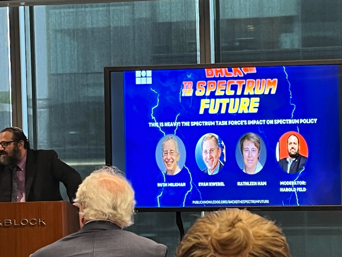 WifiForward's tweet photo. We're here at @publicknowledge's #STF20 event celebrating the 20th anniversary of the Spectrum Task Force! @haroldfeld kicking off the first panel with the hard-hitting question of if #spectrum is the flux capacitor? https://t.co/8BV2fgl7z4