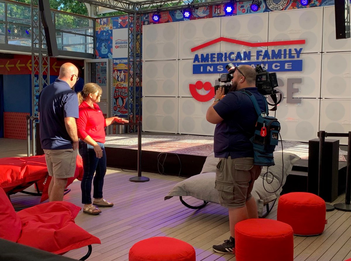 AmFamNews's tweet photo. It's opening day at @Summerfest presented by @AmFam! Anna Pope, partnerships manager, is speaking to @fox6now about all the great features of the AmFam House - live performances, activities, rooftop terrace, patio and more - all free and open to public at noon, mid-gate entrance. https://t.co/kgpPHpEigP