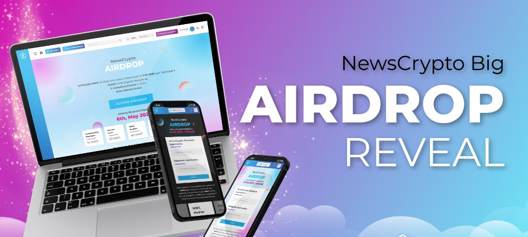 🔥 NEWSCRYPTO #AIRDROP 🔥

Earn $NWC tokens by participating in simple tasks &amp; help us grow our community! 

💰 Allocation: max of 11,700,000 NWC
🤝 Total Eligible Recipients: 10 000
🔓 5 unlocking events in 2022
🏆 Extra special prizes

All info ⬇️
app.newscrypto.io/airdrop