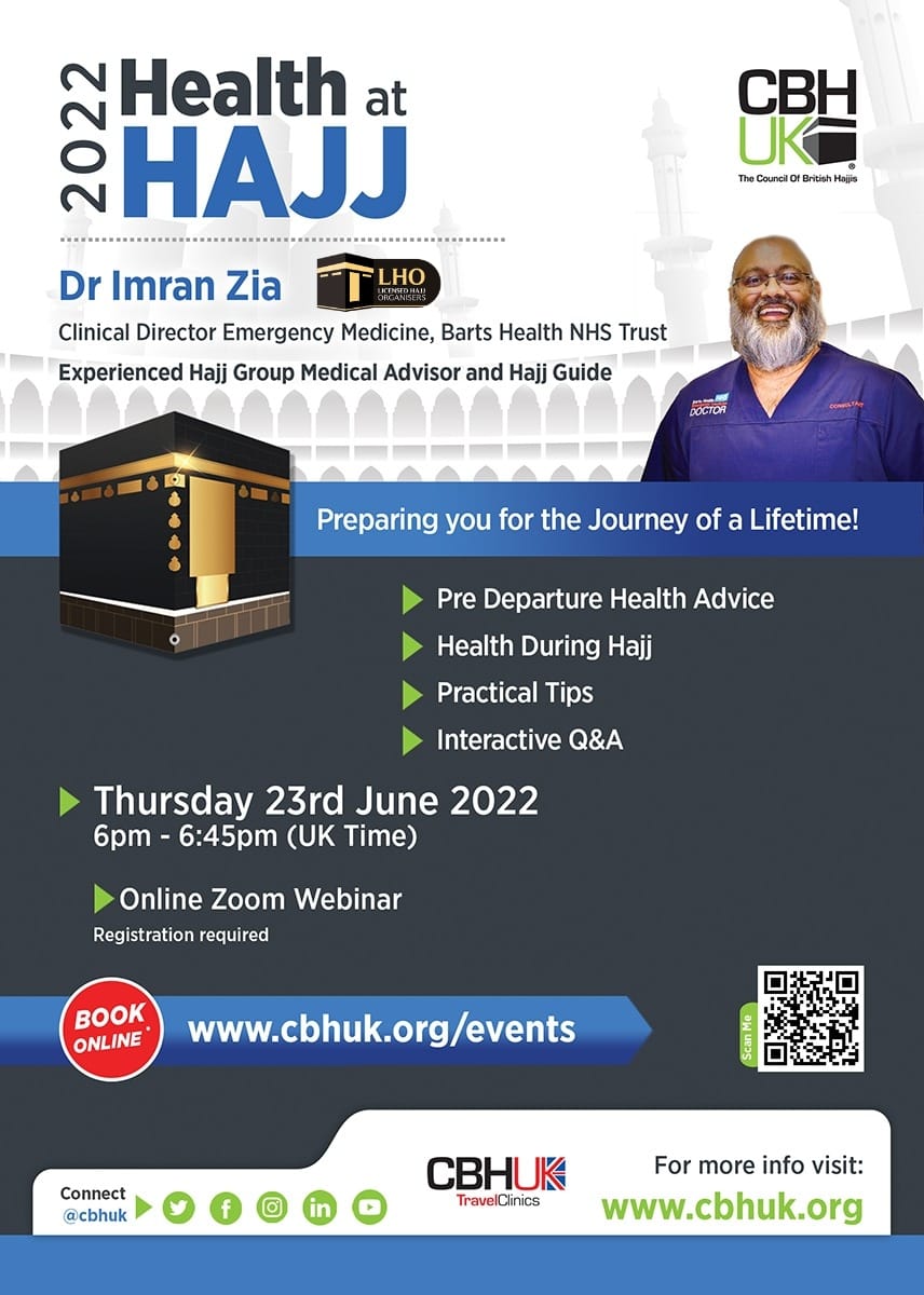 cbhuk's tweet photo. 📢 FINAL CALL!

Don't miss this LIVE webinar and your chance to #AskDoc your questions on #HealthAtHajj.

Register now https://t.co/0Do1nr6sOO

#HajiUK #Hajj2022 https://t.co/2vX9p3zlQ9