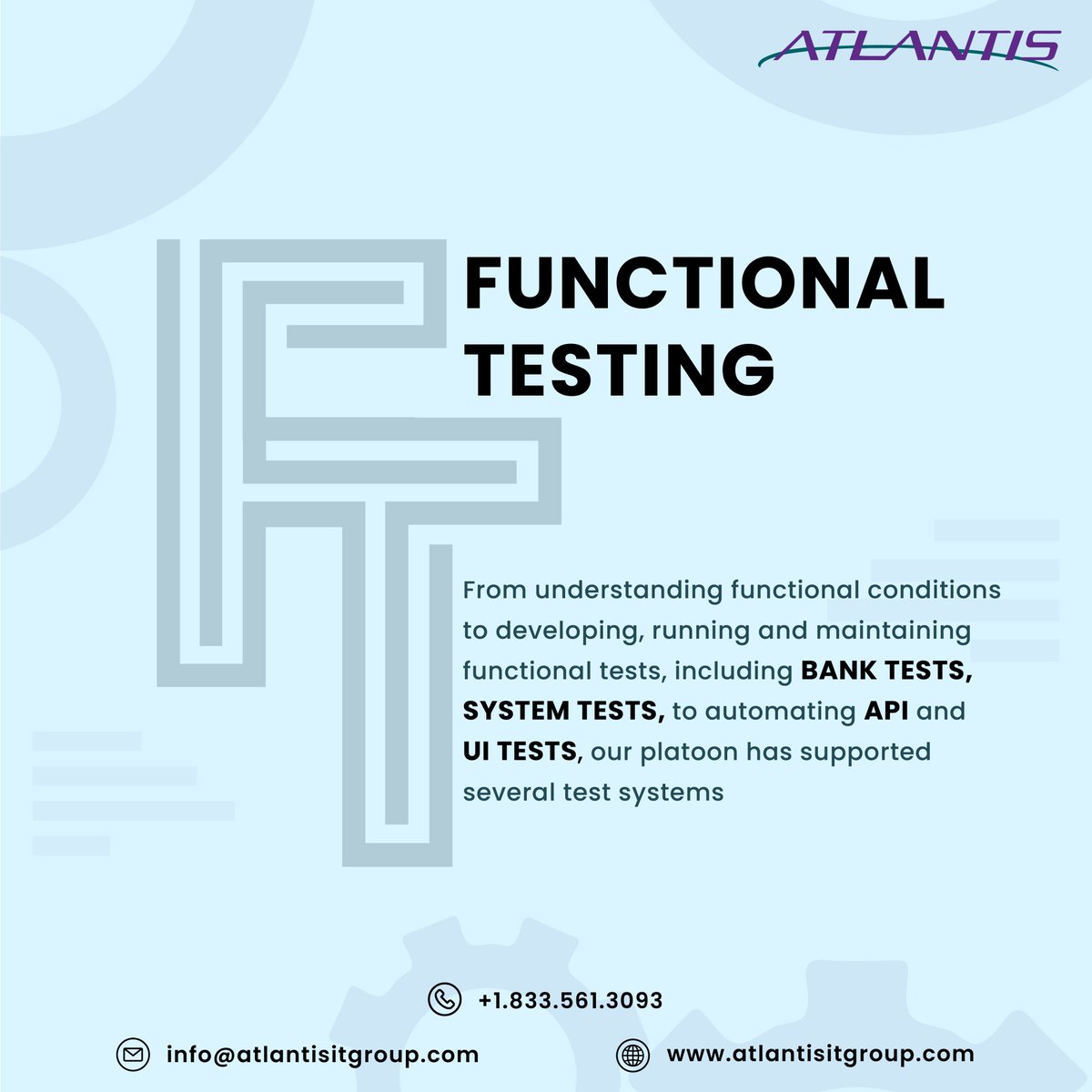 AtlantisIt's tweet image. From understanding functional conditions to developing, running and maintaining #functionaltests, including #banktests, #systemtests, to automating API and #UItests, our platoon has supported several test systems.
#atlantis #atlantisitgroup #developing #softwarecompany #itcompany