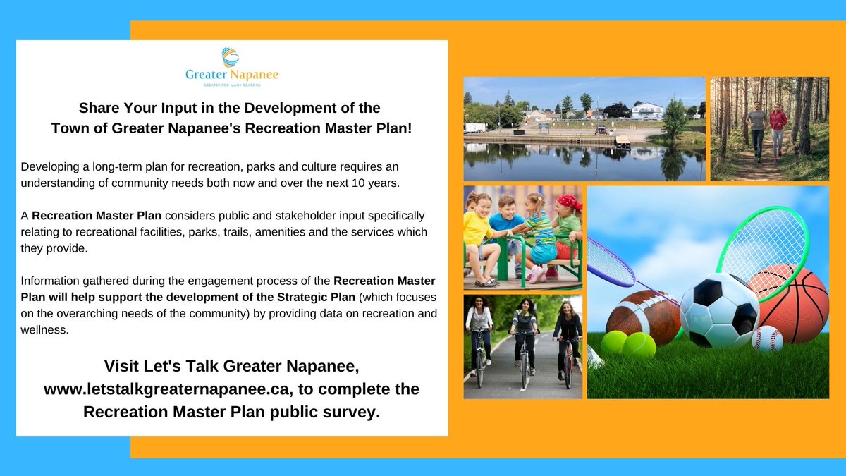 We've had a great response to our Recreation Master Plan survey, but we'd like to receive more submissions before June 30. If you haven't had a chance to submit your input towards the development of our Recreation Master Plan, please visit letstalkgreaternapanee.ca/town-of-greate… to do so!