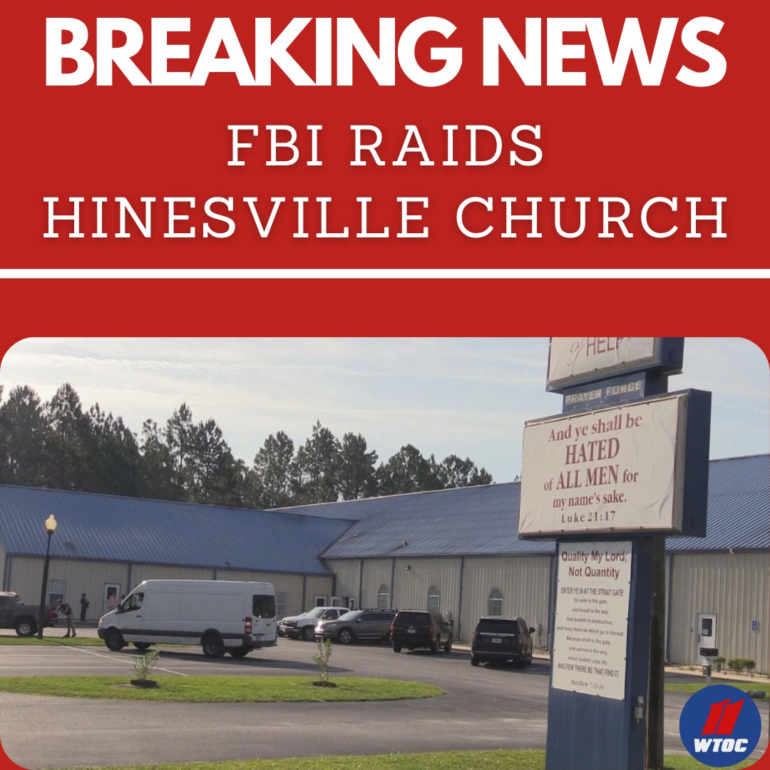 WTOC11's tweet photo. BREAKING: The House of Prayer Church in Hinesville was raided by a swarm of FBI agents and police from outside the Liberty County jurisdiction on Thursday morning.
-->> https://t.co/FY5yy2MJNP https://t.co/fVNdS2EgSi