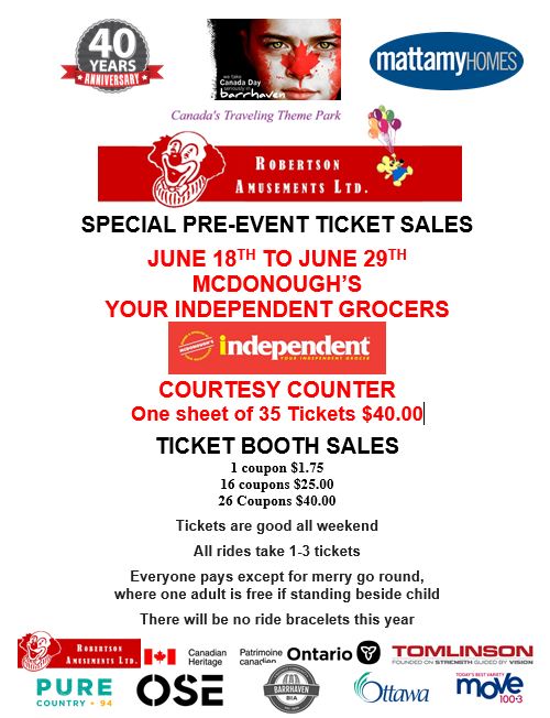 cnddaybarrhaven's tweet photo. Looking for discounted ride tickets for the 40th Anniversary of Mattamy Homes Canada Day in Barrhaven? https://t.co/eHmISHcqRF