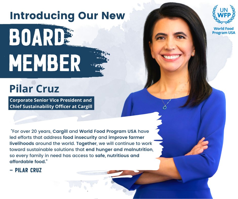Feeding the world is a mission Corporate Senior Vice President and Chief Sustainability Officer, Pilar Cruz, takes personally. That’s why she’s joining the World Food Program USA Board of Directors. Please join us in congratulating Pilar for this important milestone. https://t.co/yguslZOcfX