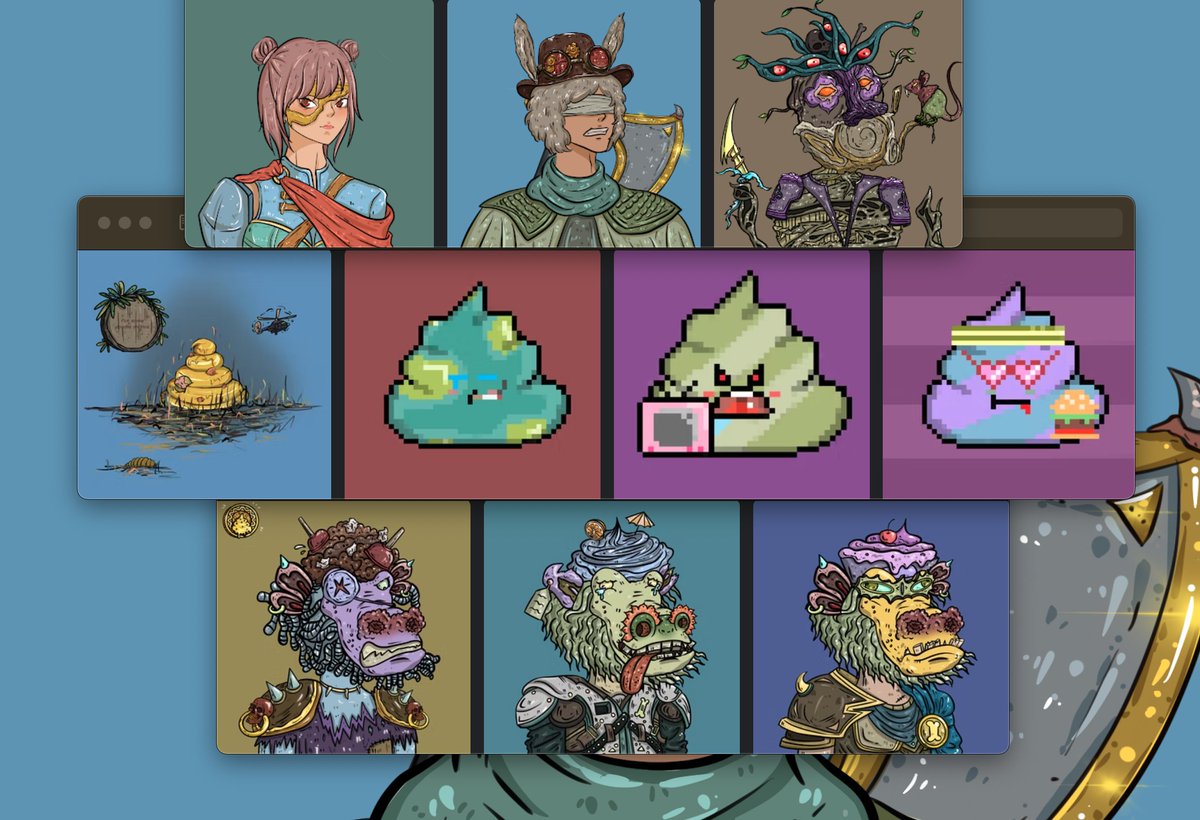 SBcreating's tweet photo. Still sad I didn't get a dragon, but nevertheless proud to be part of the journey – this is my current @pieceofshit_wtf line-up...ready for some action. #shitbeast #degenerationss https://t.co/f3soAvyw5A