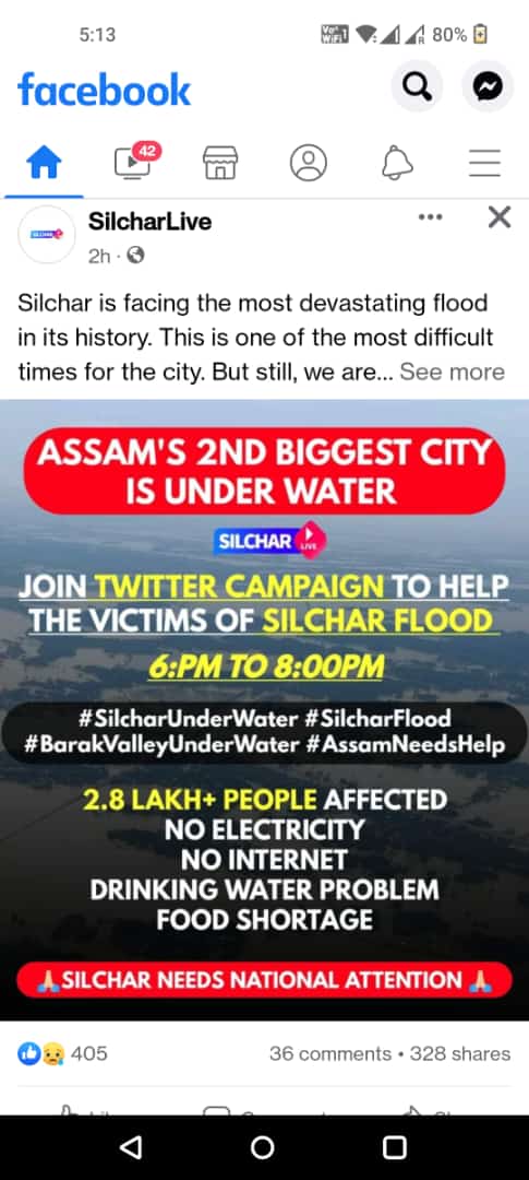 pratapfactor's tweet photo. #Silchar needs attention!
People of Silchar need help.
Silchar is Underwater!
And national media isn't noticing!
Let's stand by the #Flood victims of Silchar.
#SilcharUnderWater #SilcharFlood
#BarakValleyUnderWater #AssamNeedsHelp https://t.co/gQDgu7sC6C