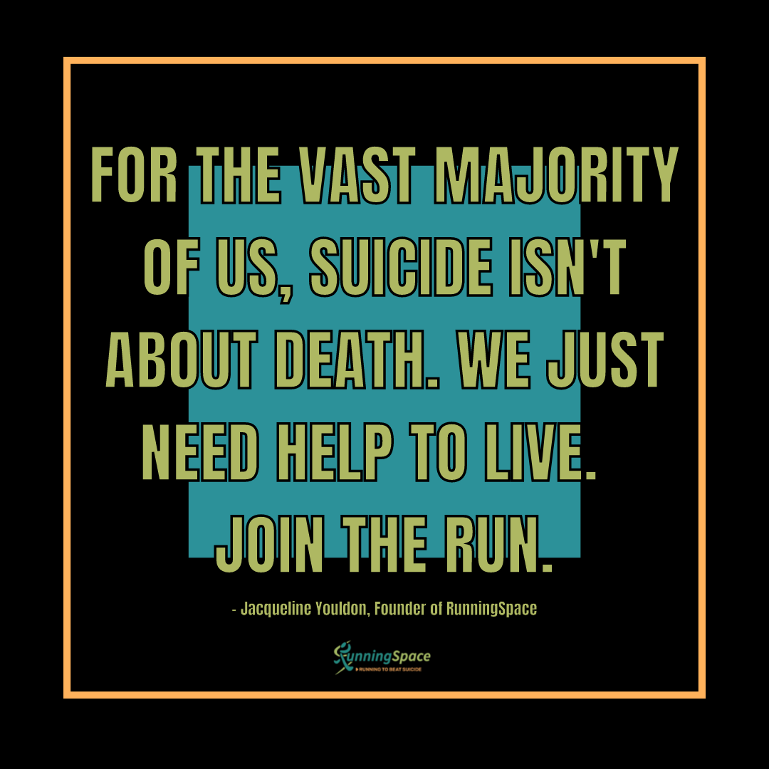 RunningSpaceUK's tweet photo. "Suicide isn't about death.
We just need help to live."

- Jacqueline Youldon, founder and director of RunningSpace https://t.co/FhDpYZKHPU