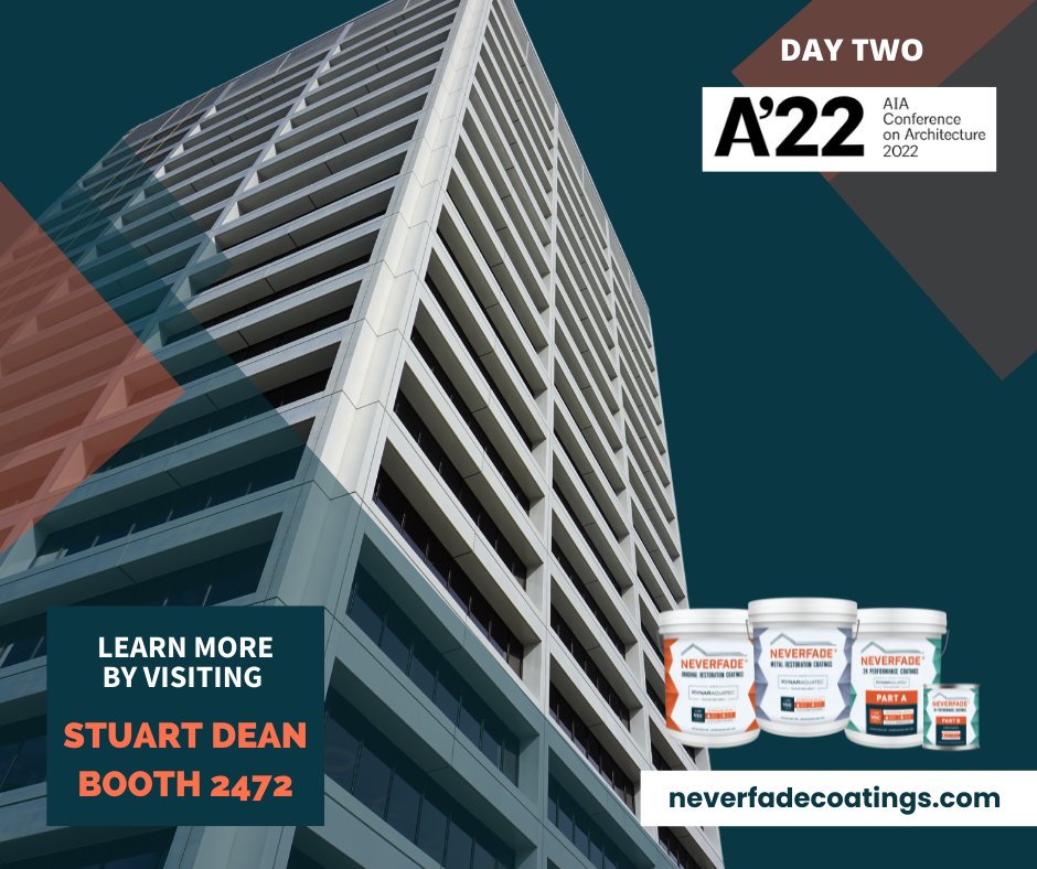 APVCoatings's tweet photo. Day 2 at @AIANational #A22Con. Who’s attending the session on #architects and #color? Before you go, visit booth 2472 to learn how the right #protectivecoatings with #Kynar can keep #building #facades from fading for 20+ years. @StuartDeanCo #NeverFadeCoatings https://t.co/gqAhvS3n3c
