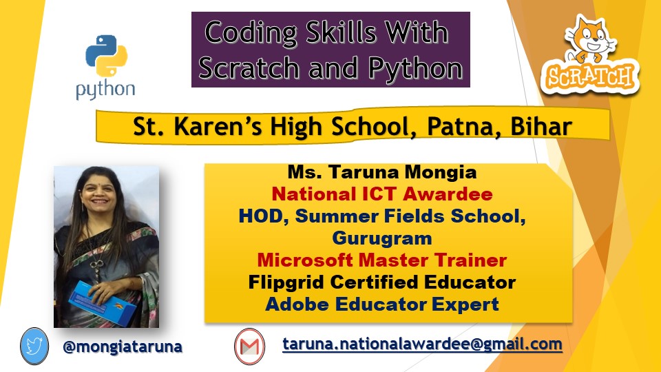 Conducted Workshop for Computer Teachers of St. Karen's High School, Patna, Topic: 'Coding Skills with Python and Scratch'. Great learning and experience. <a href="/_urmimala_/">Urmimala Sudhakar</a>   Principal ma'am Summer Fields School, thank you for your motivation. @KIPSpublication <a href="/cbseindia29/">CBSE HQ</a> <a href="/ciet_ncert/">CIET-NCERT</a>