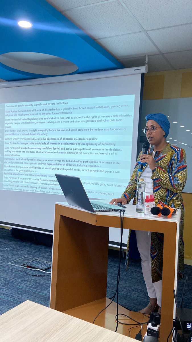 AfriWomenLead's tweet photo. Presentation of the #ACDEGGenderBarometer by Nebila Abdulmelik and highlights key gender provisions that are intersecting and of importance to civil society, women’s rights organisations AU Member States and AU organs including @SOAWR @iphrdafrica @NEDemocracy @unwomenafrica https://t.co/ZgS6SiFumE
