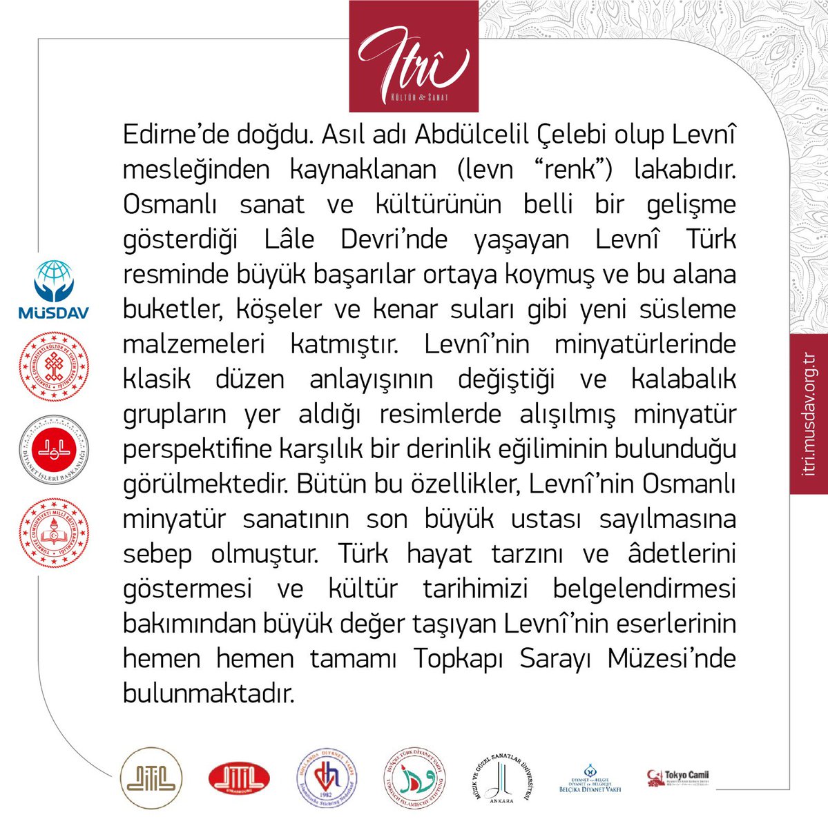itrikultursanat's tweet photo. Osmanlı minyatür sanatının son büyük temsilcisi Levni’den Bir Eser…
#ıtri #kültür #sanat #sanatadeğer
#kultur #Levni https://t.co/2nvTCiLGGI
