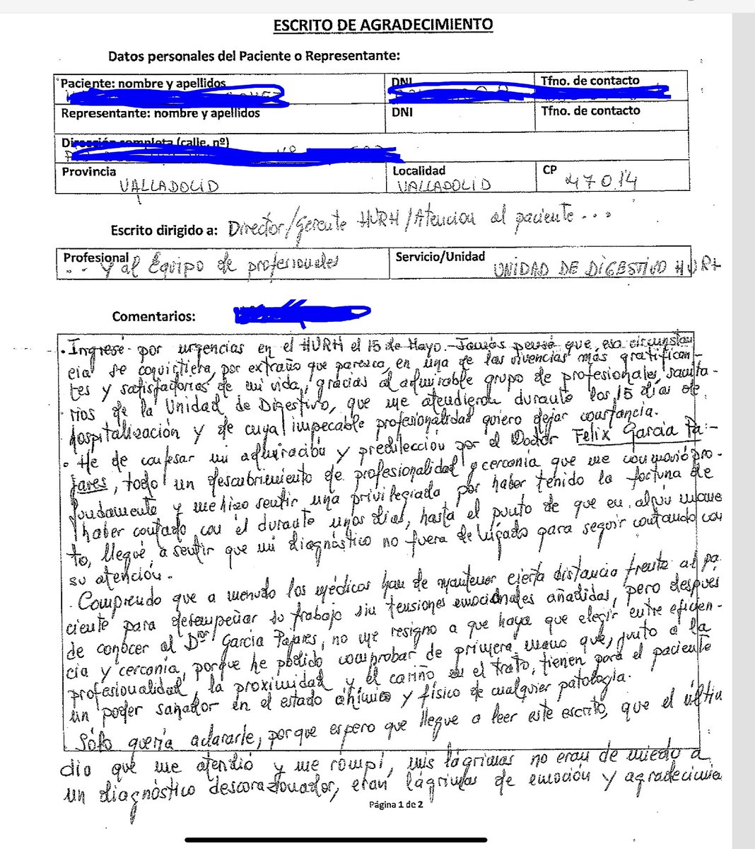 gsanchezantolin's tweet photo. Cuando la #Humanización se lleva en los genes de la profesión. Preciosa carta de reconocimiento a los grandes profesionales de #Hepatología y #Digestivo HURH #FelixGarciaPajares. Cartas así son las que hacen que ser médico o enfermera valga la pena. #SomosHURH, #OrgulloSacyl https://t.co/sOE4lKY20A