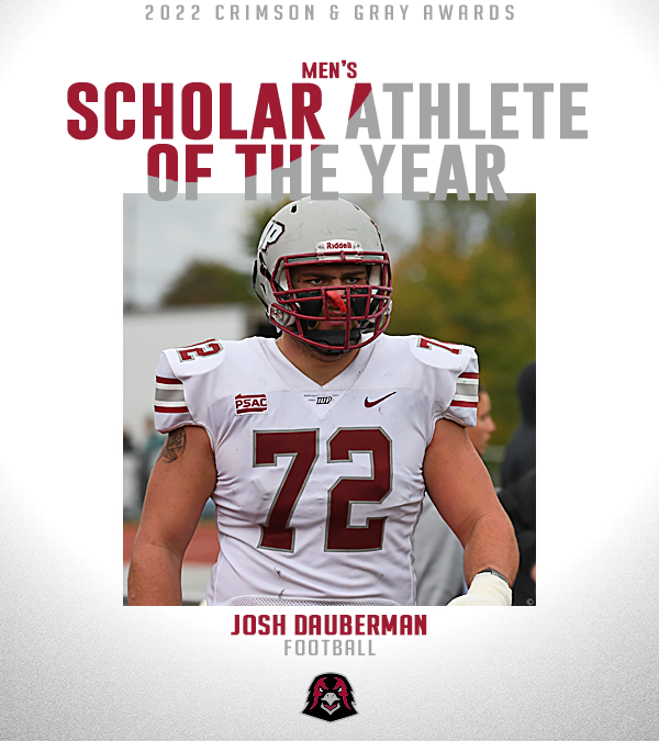 IUPCrimsonHawk's tweet photo. 𝟐𝟎𝟐𝟏-𝟐𝟐 𝐂𝐫𝐢𝐦𝐬𝐨𝐧 &amp; 𝐆𝐫𝐚𝐲 𝐀𝐰𝐚𝐫𝐝𝐬

Scholar-Athlete of the Year

Women: Karolin Kirchtag, @IUPtennis 
Men: Josh Dauberman, @IUPfootball 

#TalonsUp https://t.co/T1zJuAPWeU