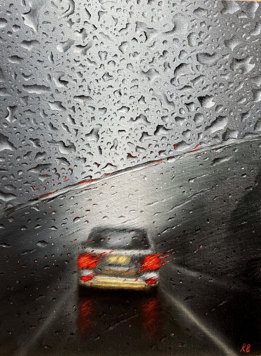 My oil painting of a rainy drive