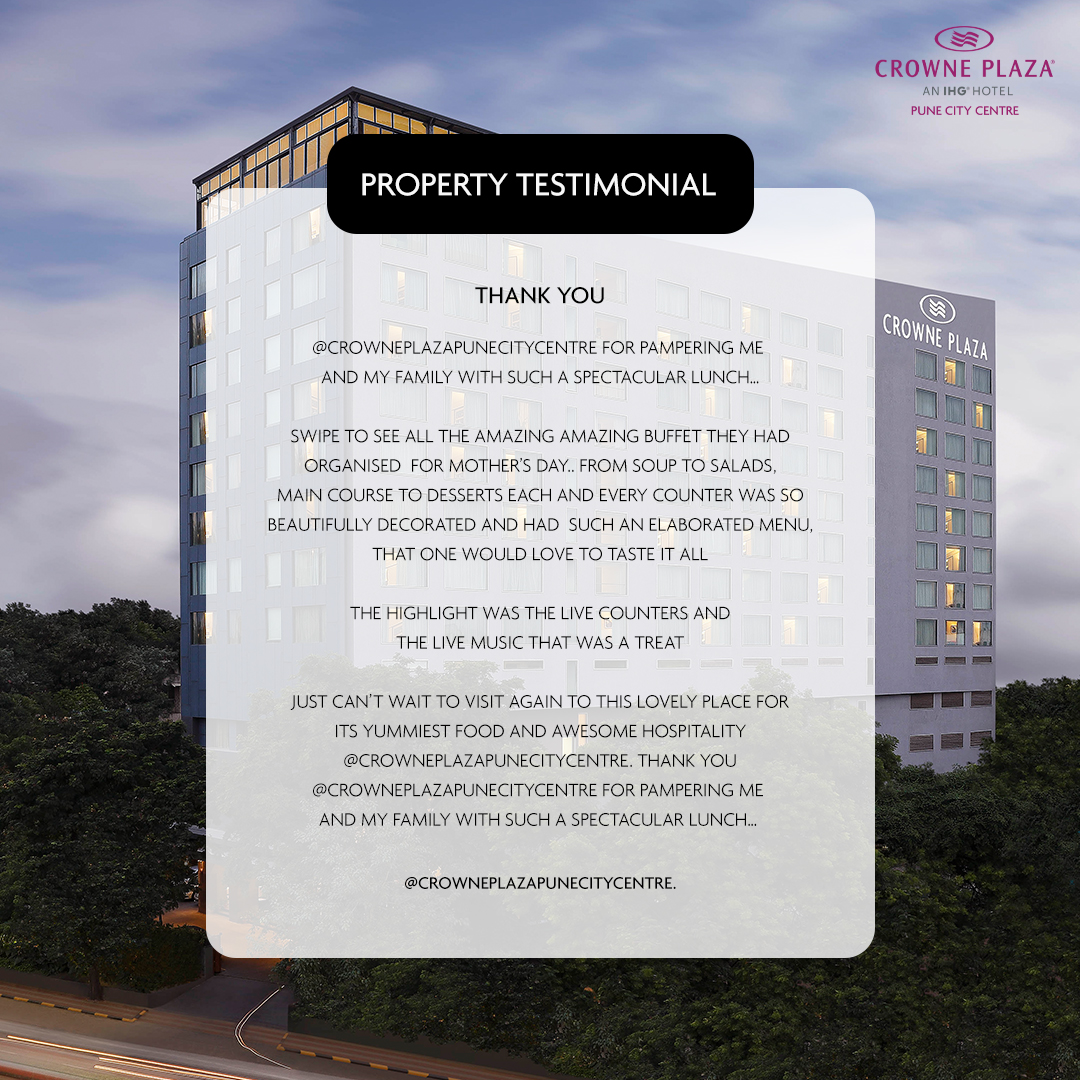 crowneplazapun's tweet photo. Pune is where hospitality is located!
Every day we feel energized by our visitors and their heartfelt compliments. 
.
Crowne Plaza Pune City Centre is your new ideal home.
.
.
#review #testimonials #tripadvisor #reviews #happycustomer #hotelroom #hotelambience #crowneplazapune https://t.co/uW8XGsNOmE