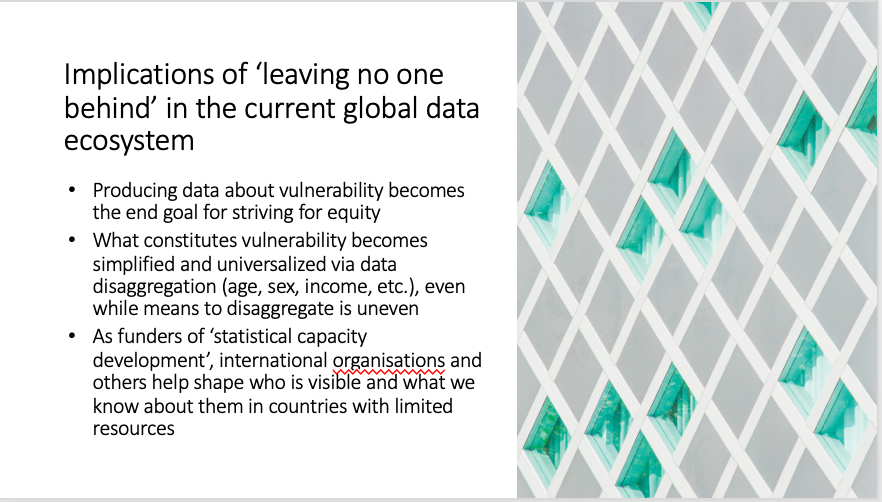 Suoman's tweet image. On tomorrow&apos;s Critical Administrative Data Panel, @marleetichenor also reflects on the implications of &apos;leaving no-one behind&apos; in the #SDGs. #DataPower2022