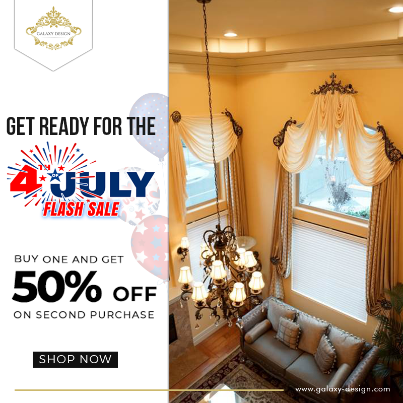 GalaxyDesign100's tweet photo. #GalaxyDesign presents you with the #4thJulySale! From our range of fabulous #drapes, #curtains, and #hardware, you buy one and get the next piece of your choice at a 50% discount. So, why wait? Get to us, pick your favorite, and adorn your casements.
#sale #salesalesale https://t.co/tBWAd1PU3e