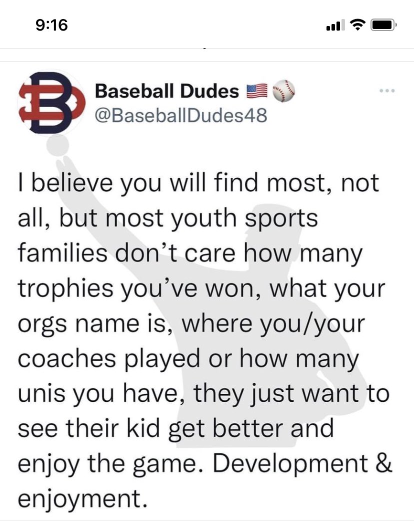 Love this! The parents that join $1000 leagues for social status &amp; have unqualified coaches that care more about winning than player development need to get out of the game!
