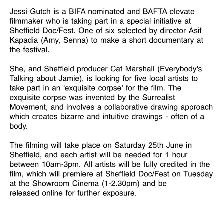 Jessi_Gutch's tweet image. SHEFFIELD ARTIST CALLOUT 💫🗣🗣🎨 Please retweet, part of @sheffdocfest / @asifkapadia / @thekurious_ special initiative, comment below or DM me or @CatMarshall_ #SheffDocFest2022