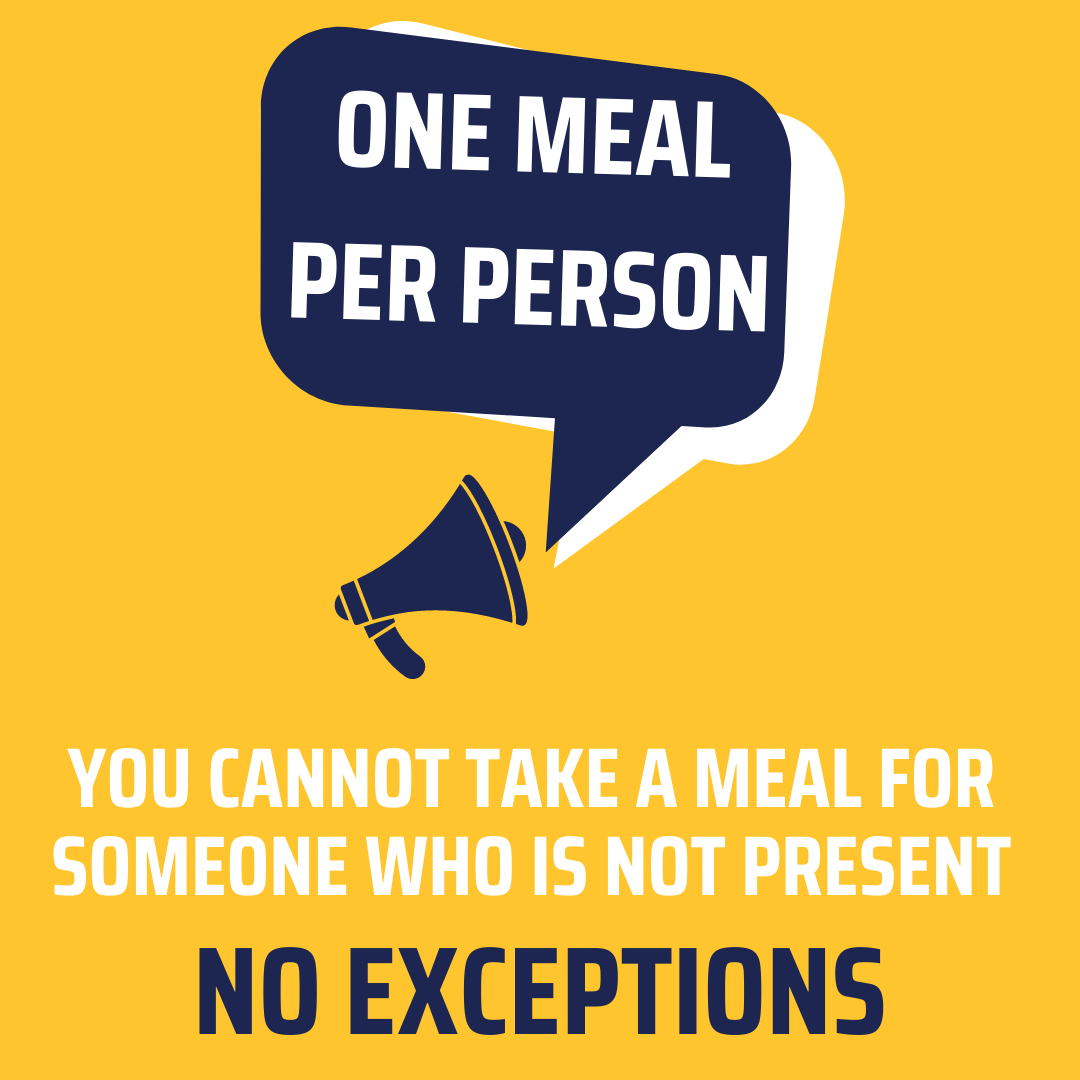 svpssm's tweet photo. A reminder to those visiting our soup kitchen: we will only give one meal per person. You cannot pick up a meal for someone who does not come to the soup kitchen. Thank you for your understanding on this matter. #sault https://t.co/3fNmOllD8H