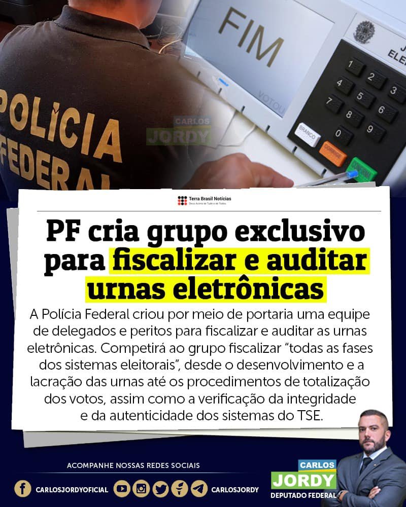 Por <a href="/carlosjordy/">Carlos Jordy</a> "Parabéns, Polícia Federal! O povo quer eleições transparentes e auditáveis!"