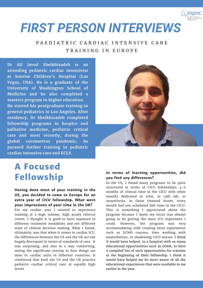 ESPNIC_Society's tweet photo. #PedsCICU #FirstPersonInterviews #️⃣5 is about Dr Ali Javod Sheikhizadeh’s journey 🇺🇸👉🇬🇧, mentoring and unexploited learning opportunities. Click on the pictures and enjoy! 👇 https://t.co/wttn5bNc6f