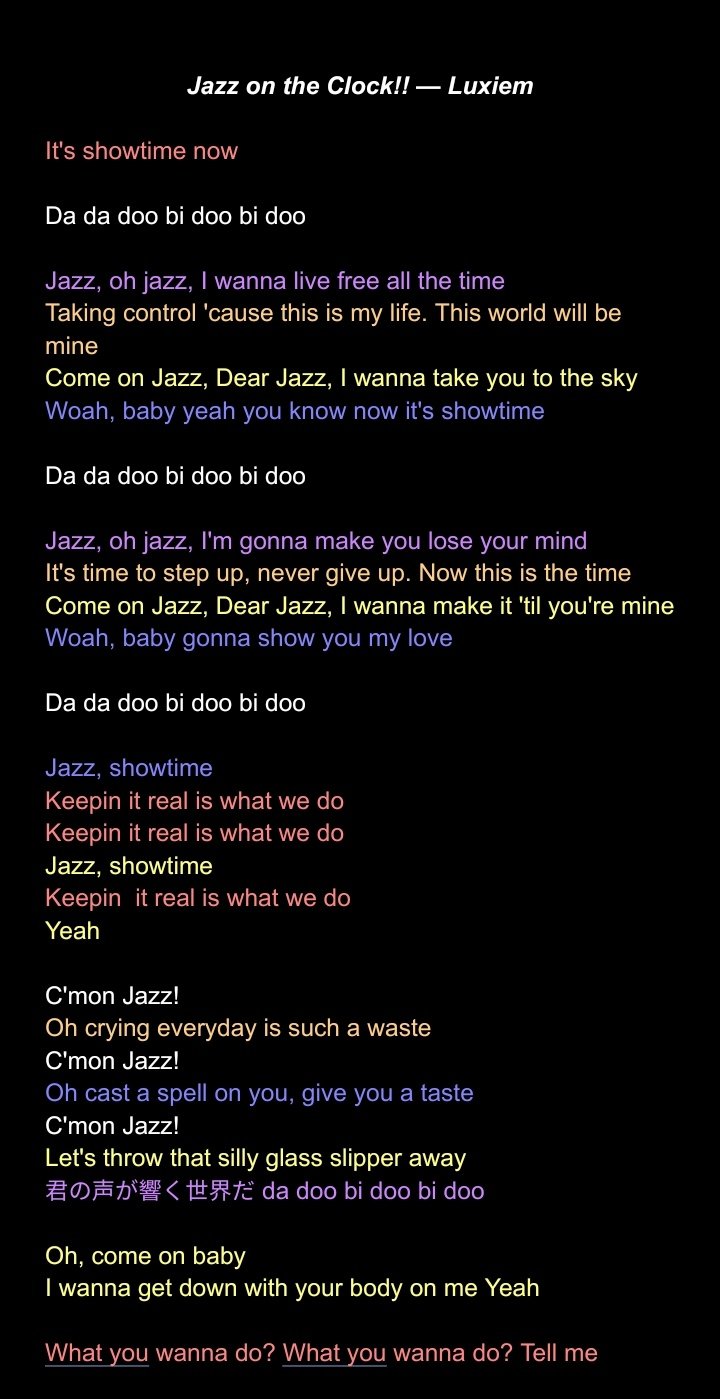 ネズ on Twitter "Jazz on the Clock!! by Luxiem ※ Unofficial lyrics