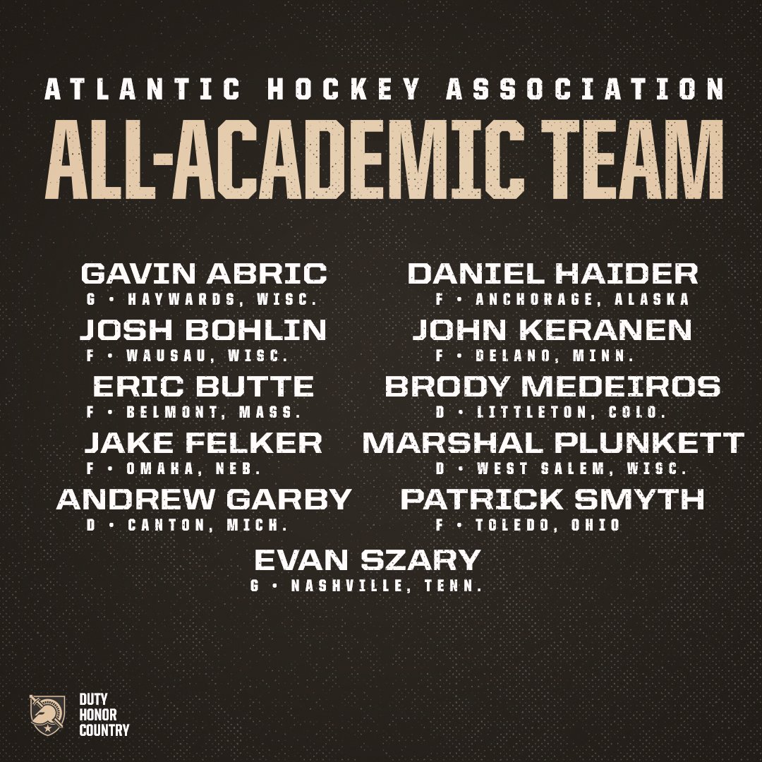 ArmyWP_Hockey's tweet photo. Congratulations to our @Atlantic_Hockey All-Academic Team selections! 

#GoArmy https://t.co/NKwmqJxME2