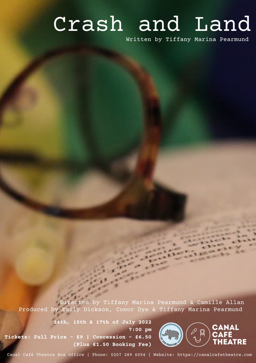 ANNOUNCEMENT TIME! 🔊🔊🔊

'CRASH and LAND' coming to the Canal Café Theatre (<a href="/CanalCafe/">Canal Cafe Theatre</a>) on the 14th, 15th, and 17th of July!

LINK TO GET TICKETS --
canalcafetheatre.com/our-shows/cras…

#newwriting #newtheatre #debutwriter #LGBTQIA #losttapir #crashandland