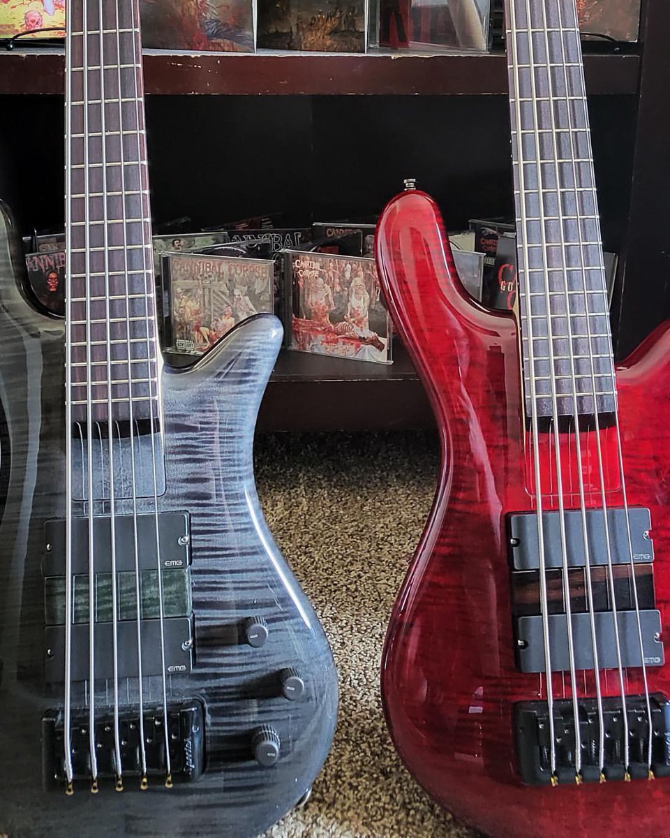 cadaverousdeath's tweet photo. We start recording basses for our debut full length very soon! Can’t wait to hear these #spectorbasses with these @drstrings in a fully recorded mix. Ultimate #deathmetal tone! Also can you tell that xander is a @CorpseOfficial fan? https://t.co/hPvCFOSMZ6
