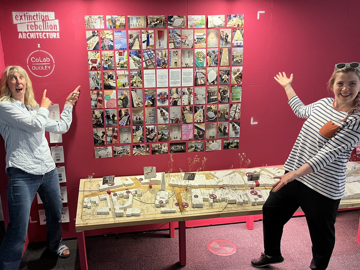 Two CoLab Dudley team members VERY excited to spend time today exploring the amazing work of @BCU_BSoAD Masters of Architecture students we collaborated with through their Extinction Rebellion Architecture studio.