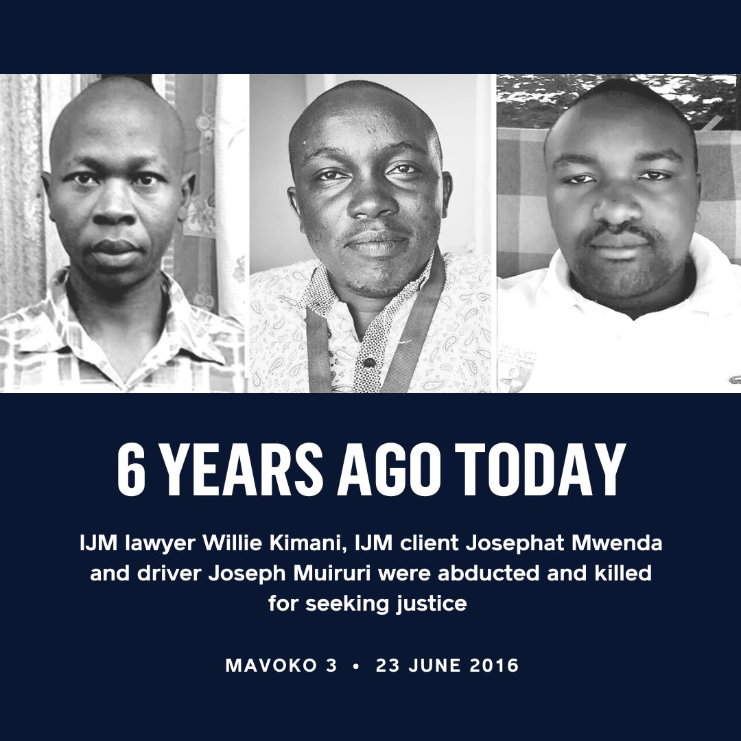 International Justice Mission (@ijm) on Twitter photo Six years ago our staff member Willie Kimani, client Josephat Mwenda & trusted driver Joseph Muiruri were abducted leaving court in Kenya. Their tortured bodies were later found in a river. Alongside <a href="/IJMKenya/">International Justice Mission Kenya</a> we eagerly await a judgement in their murder case. #JusticeInKenya Six years ago our staff member Willie Kimani, client Josephat Mwenda & trusted driver Joseph Muiruri were abducted leaving court in Kenya. Their tortured bodies were later found in a river. Alongside <a href="/IJMKenya/">International Justice Mission Kenya</a> we eagerly await a judgement in their murder case. #JusticeInKenya