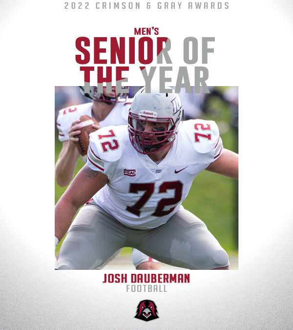 IUPCrimsonHawk's tweet photo. 𝟐𝟎𝟐𝟏-𝟐𝟐 𝐂𝐫𝐢𝐦𝐬𝐨𝐧 &amp; 𝐆𝐫𝐚𝐲 𝐀𝐰𝐚𝐫𝐝𝐬

Senior of the Year

W: Claire Mikesell, @IUPSwimDive 
M: Josh Dauberman, @IUPfootball 

#TalonsUp https://t.co/fUtiM6iRyu