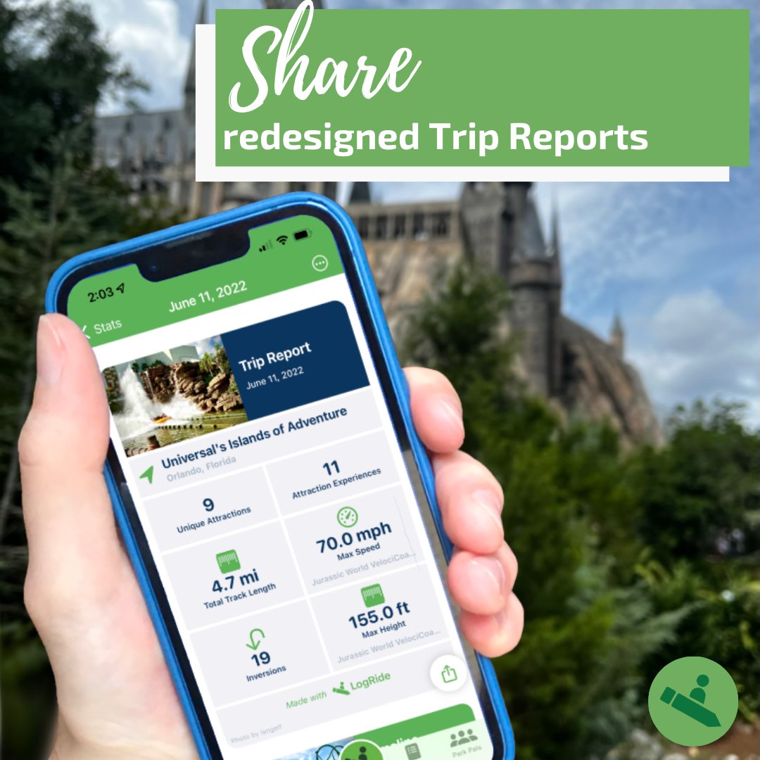 LogRideApp's tweet photo. New Trip Reports and Advanced Logging are now available! Track your seats, conditions, Park Pals and share your refreshed Trip Reports!
Available on Android and iOS 🤖🍎
Comment with your most recent trip report! #LogRide https://t.co/EIVcLPij1G