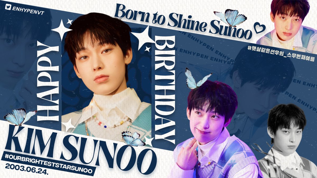 ENHYPENVT's tweet photo. Happiest birthday to our brightest star, Sunoo! 🥳We wish you the best of joys and everlasting bliss. May your special day be as amazing as you are as a person. 🥰💛 

BORN TO SHINE SUNOO

#OurBrightestStarSunoo
#햇살같은선우의_스무번째여름
@ENHYPEN_members @ENHYPEN https://t.co/mSyKdnv7ir