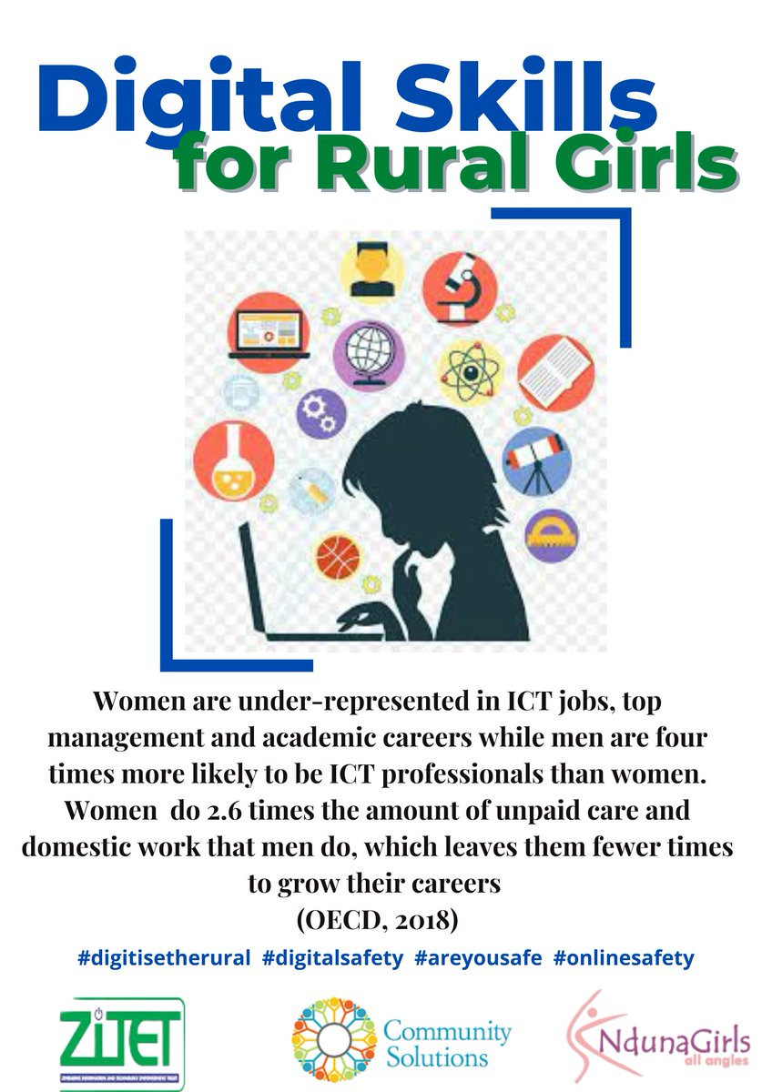ZITEC5's tweet photo. #DigitalSkillsforRuralGirls
Why Rural Girls?
The OECD reported that women are under-represented in ICT jobs, top management and academic careers while men are four times more likely to be ICT professionals more than women.
#digitisetherural #digitalsafety #onlinesafety https://t.co/AuE2MB2jMh