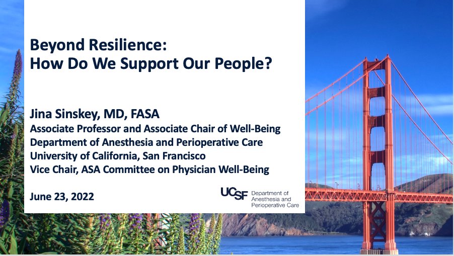 Honored to present at @MGHanesthesia grand rounds this morning on a topic near and dear to my heart:
How do we support our people?🤔
We need both individual and systems approaches! #ClinicianWellBeing @UCSFAnesthesia