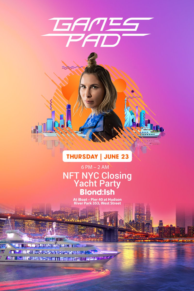 jennyschorsch's tweet photo. Today we celebrate the close of the NFT NYC conference on a super Yacht with @blond_ish, a panel, an NFTs exhibition, and more. Don't miss it! DM for free tickets. Thanks to sponsors @TheTokenSociety @gamespad_vc @thegayaliens @Glam_Jam #glamjam #miamitech https://t.co/2ZK2OTl5XY