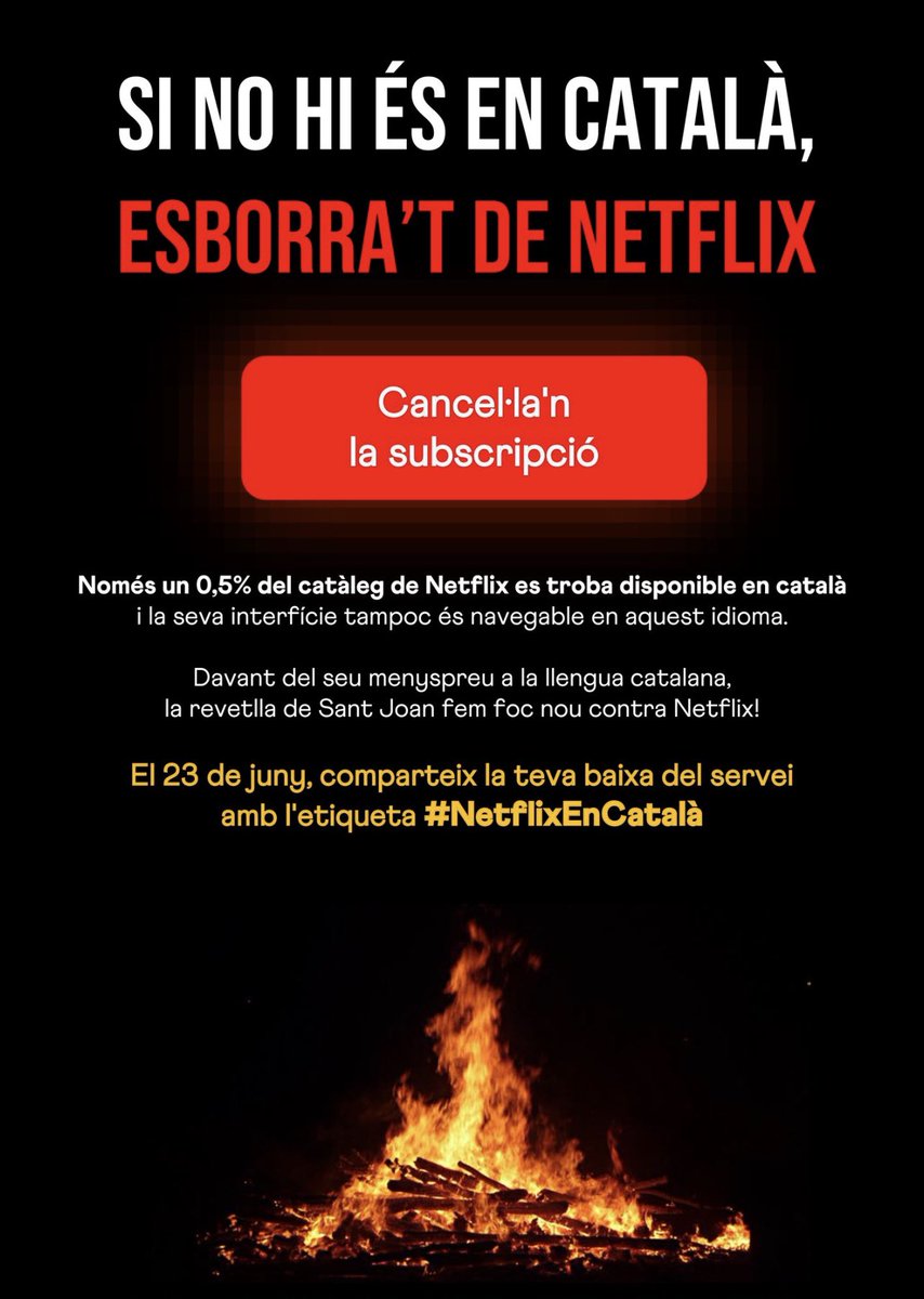 Si veieu missatges sobre <a href="/netflix/">Netflix</a> <a href="/NetflixES/">Netflix España</a> amb el #NetflixEnCatalà feu RT i agradament 🥰🔥🔥🔥

Que tregui fum! 🥰
