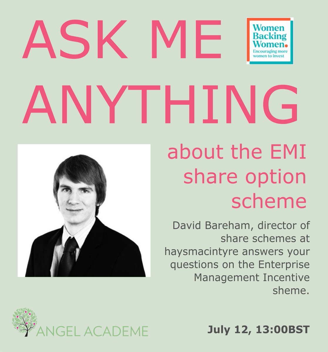 Our next 'Ask me Anything' webinar is all about the EMI share option scheme. Perfect for #founders & #entrepreneurs but also very useful for #angelinvestors. Register here: us02web.zoom.us/webinar/regist… @haysmacintyre