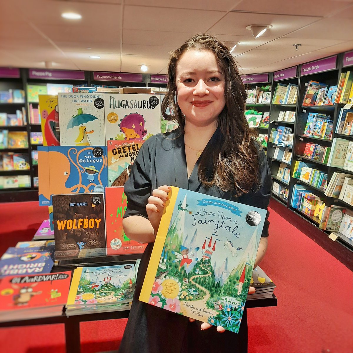 WaterstonesTraf's tweet photo. Lauren @oharasisters has just paid us a visit to sign copies of the magical #OnceUponaFairytale .
Such a gorgeous, fun, #chooseyourownstory book ✨️ https://t.co/Gq9HSnPXCK