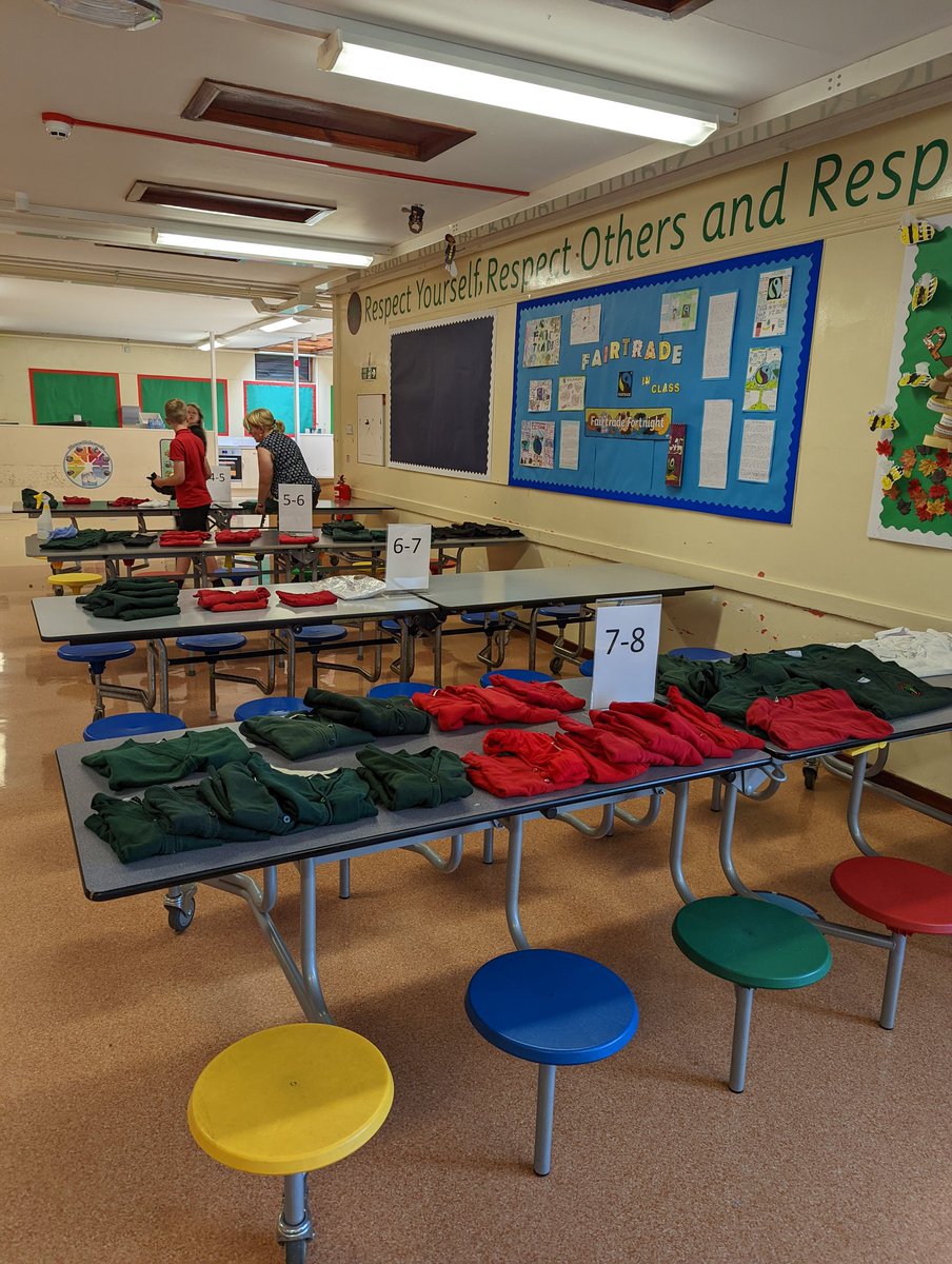 WoodlandsCnauld's tweet photo. Thanks to everyone who came along to our Eco Committee Uniform Swap Shop this afternoon. Still loads left - you don't need to donate anything to come in! All free uniform to take home! Open again tomorrow at 3pm in the dinner hall 🌍 https://t.co/8HnrcK7WJT