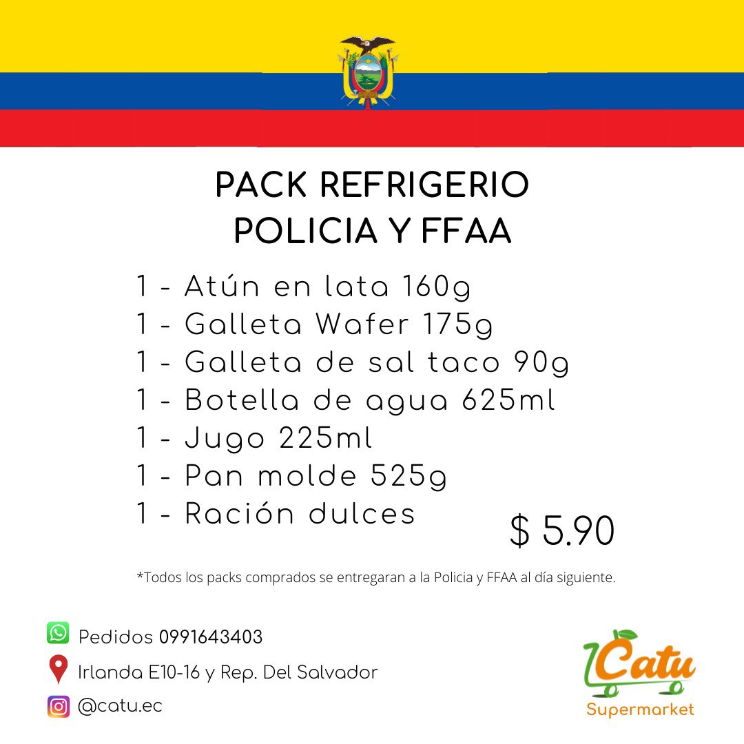 ZULNELEA's tweet photo. INICIATIVA CIUDADANA. TU puedes apoyar!  Refrigerio para la Policía y FFAA. Puedes hacer el pedido directamente al 0991643403 y ellos se encargan de tener listo el kit para retirar o coordinan la entrega.   🤝🤍🕊 https://t.co/sYzCyNYGKR