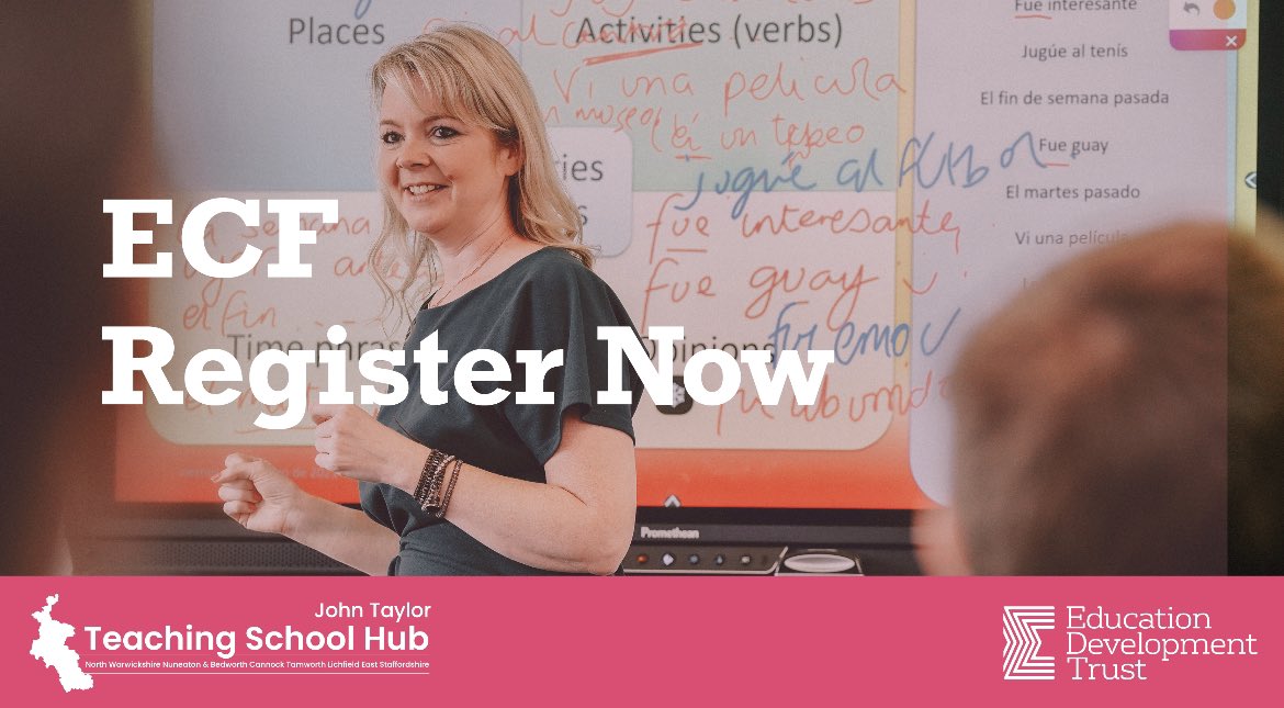 📣Don’t forget to register <a href="/JTTShub/">John Taylor Teaching School Hub</a> 

1. Register with the DfE- …arly-career-teachers.education.gov.uk
2. Register with EDT (new schools only)- educationdevelopmenttrust.com/ecf
3. Register with the Appropriate Body- forms.office.com/r/7kAeUPkq1V