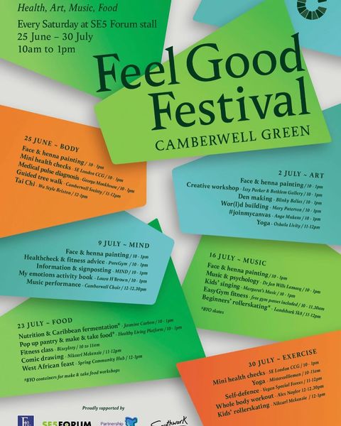 UVHomes1's tweet image. Check-in with your emotions, or get the body moving with local PTs. From 10am-1pm, and running every Saturday until July 30th, focus on what makes you feel good at the Feel Good Festival on Camberwell Green.

#exerciseoutside #feelgood #se5 #camberwell